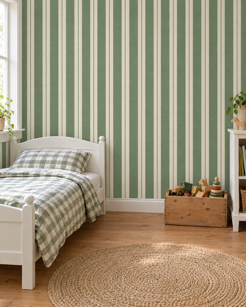 Awning, Sage wallpaper hung in a room