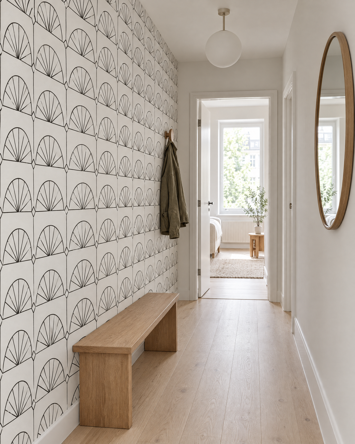Grille, Ink wallpaper hung in a room