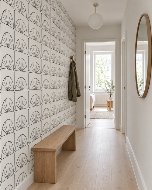 Grille, Ink wallpaper hung in a room