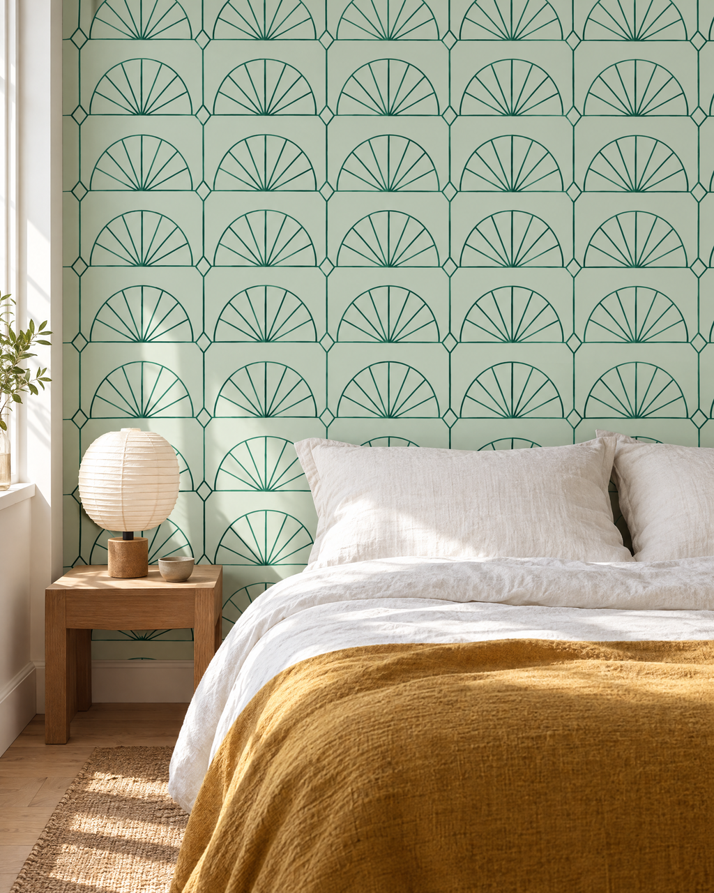Grille, Jade wallpaper hung in a room