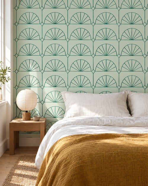 Grille, Jade wallpaper hung in a room