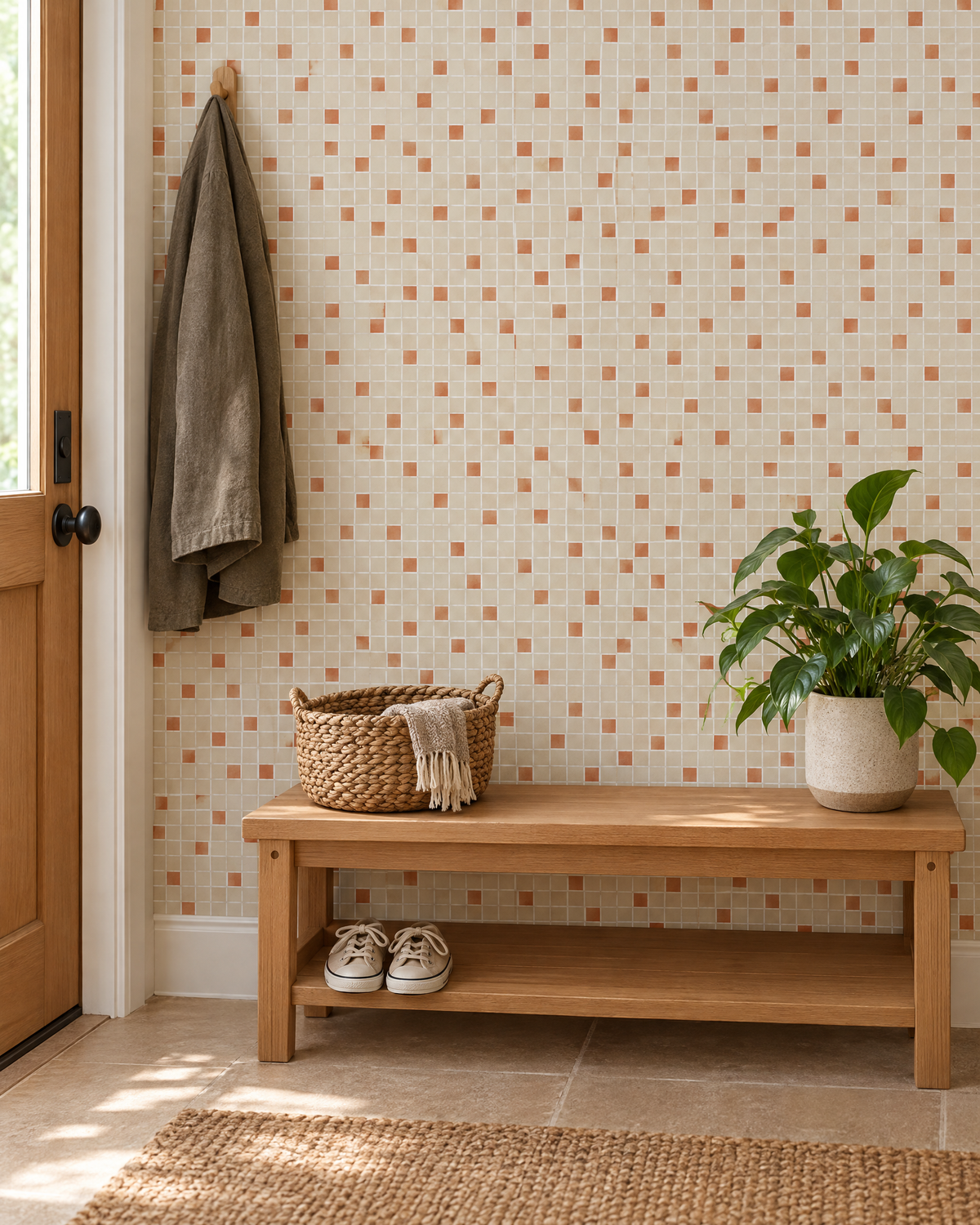 Mosaic, Clay wallpaper hung in a room