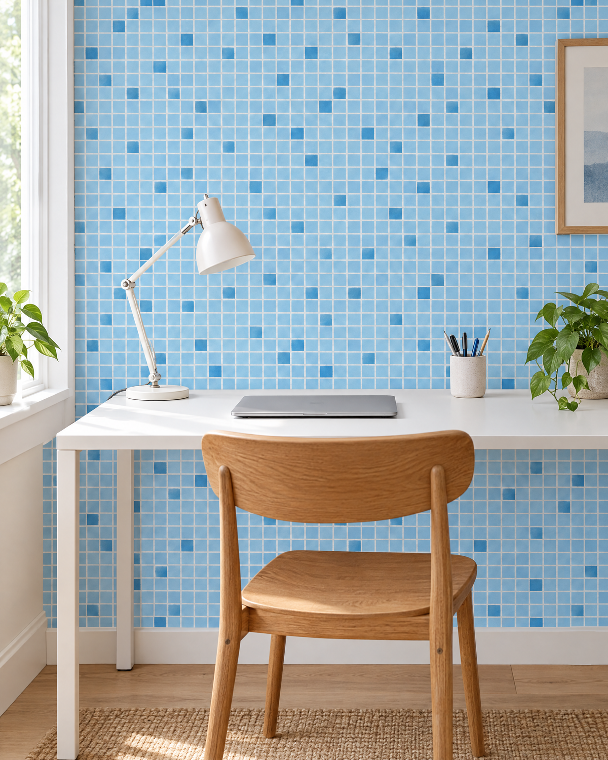 Mosaic, Pool wallpaper hung in a room