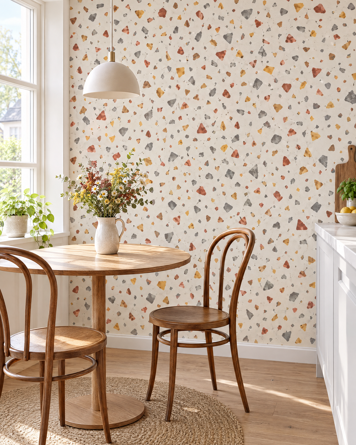Terrazzo, Chalk wallpaper hung in a room