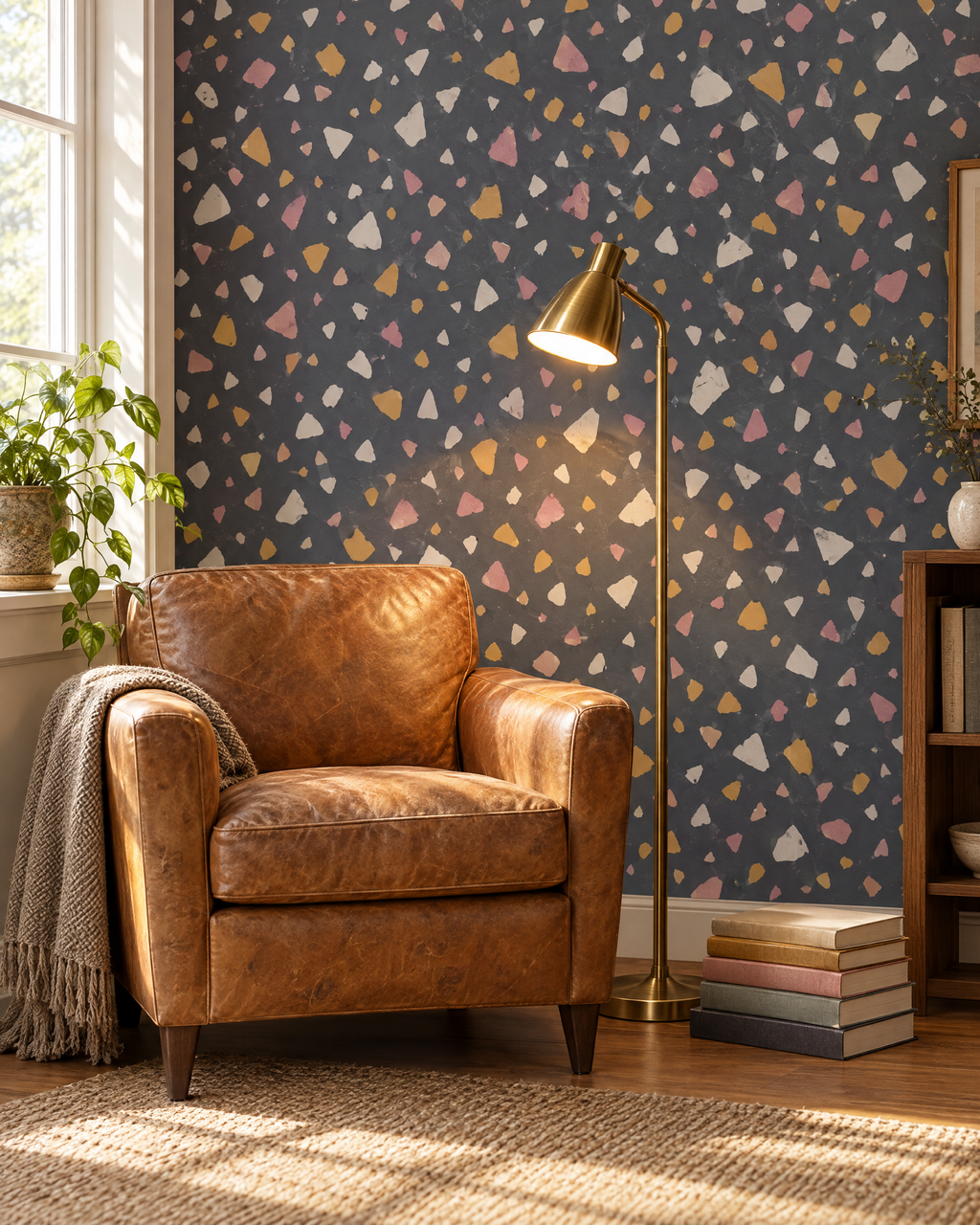 Terrazzo, Slate wallpaper hung in a room